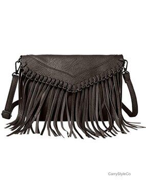Women Tassel Fringe Hobo Bag PU Leather Shoulder Purse Vintage Crossbody Handbag